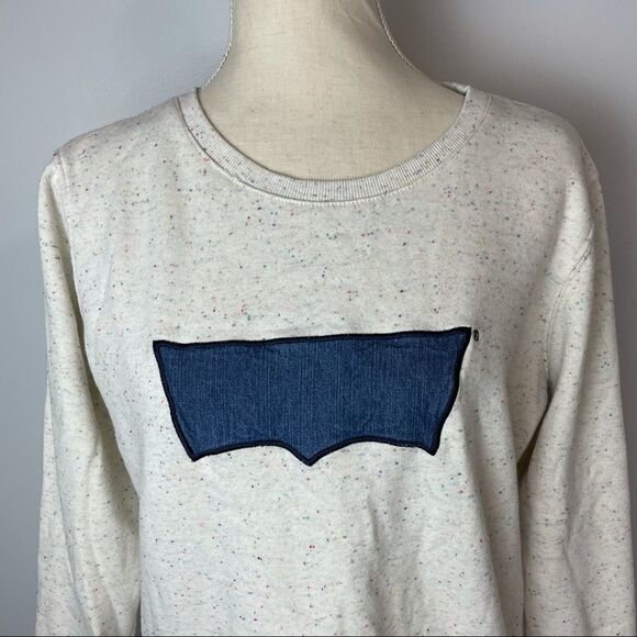 Vintage Levi’s White Confetti Crew Neck Pullover Cotton Sweatshirt size L - Picture 11 of 12